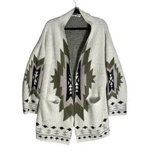 Unicorn Tribe Sz L Long Open Plush Aztek Cardigan Sweater Southwestern Cozy Soft